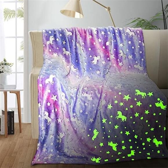 Unicorn Glow in The Dark Blanket, Unicorn Blanket for Girls/Kids, Unicorns - Picture 7 of 7